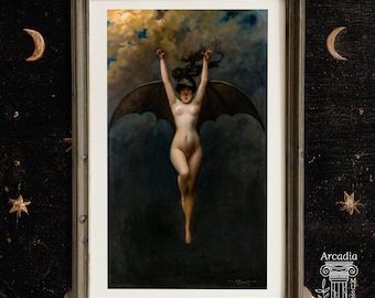 The Bat Woman, Albert Joseph Penot, Dark Academia Giclée Print, Halloweenposter, Gothic Home Decor