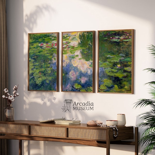 Claude Monet's Waterlilies Set of 3 Prints, Water Lily Garden Wall Art, The Immersive Experience Poster, Monet Expo Exhibition Paintings