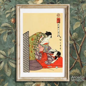 Japanese Lesbian Couple By Utamaro, Traditional Japan Ukiyo-e Poster, Sapphic Vintage Wall Art, Gay Women Wlw Print, Tatsu No Koku