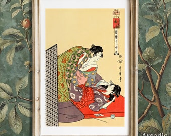 Japanese Lesbian Couple by Utamaro, Traditional Japan Ukiyo-e Poster, Sapphic Vintage Wall Art, Gay Women Wlw Print, Subtle Lesbian Decor