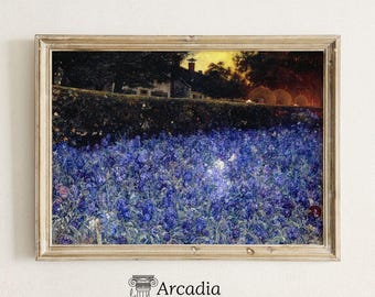 July by Jacobus Van Looy, Blue Meadow Print, Summer Landscape Vintage Painting, Blooming Garden Wall Art, Iris Flowers Poster