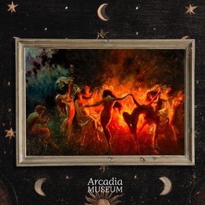 Witches Sabbath Around The Campfire, Giclée Print, Women Fire Dance Poster, Joseph Tomanek Art, Bacchanalia Painting, Halloween Decor