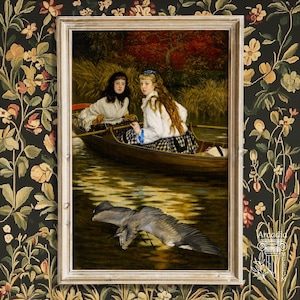 Lesben Art Print, Sapphic Painting, Autumn Vibes Poster, On the Thames A Heron von James Tissot