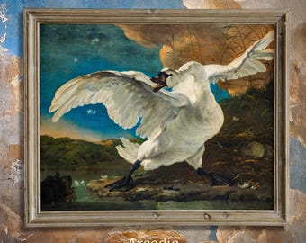 The Threatened Swan, Jan Asselyn Print, Giclée Poster, Vintage Painting, Dark Academia Decor