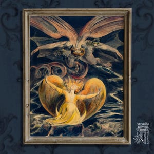 Poster di William Blake, Il grande drago rosso e la donna vestita di sole, stampa artistica Dark Academia, Moody Decor