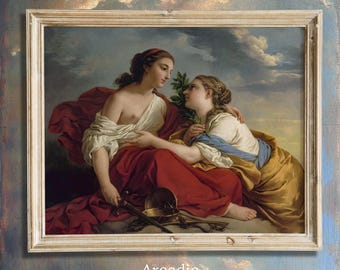 Renaissance Lesbian Painting, Subtle Wlw Vintage Art, Sapphic Print, Queer Women Poster, Justice And Clemency, Louis-Jean-François Lagrenée