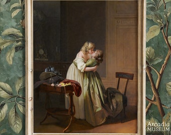 Sapphic Kiss Poster, Lesbian Artwork, Vintage Painting, Gay Wall Art, Renaissance Decor, Deux jeunes amies qui s'embrassent L.L. Boilly 1789