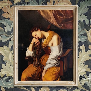Maria Maddalena come malinconia, Artemisia Gentileschi, Poster, Stampa artistica barocca, Dipinto Dark Academia