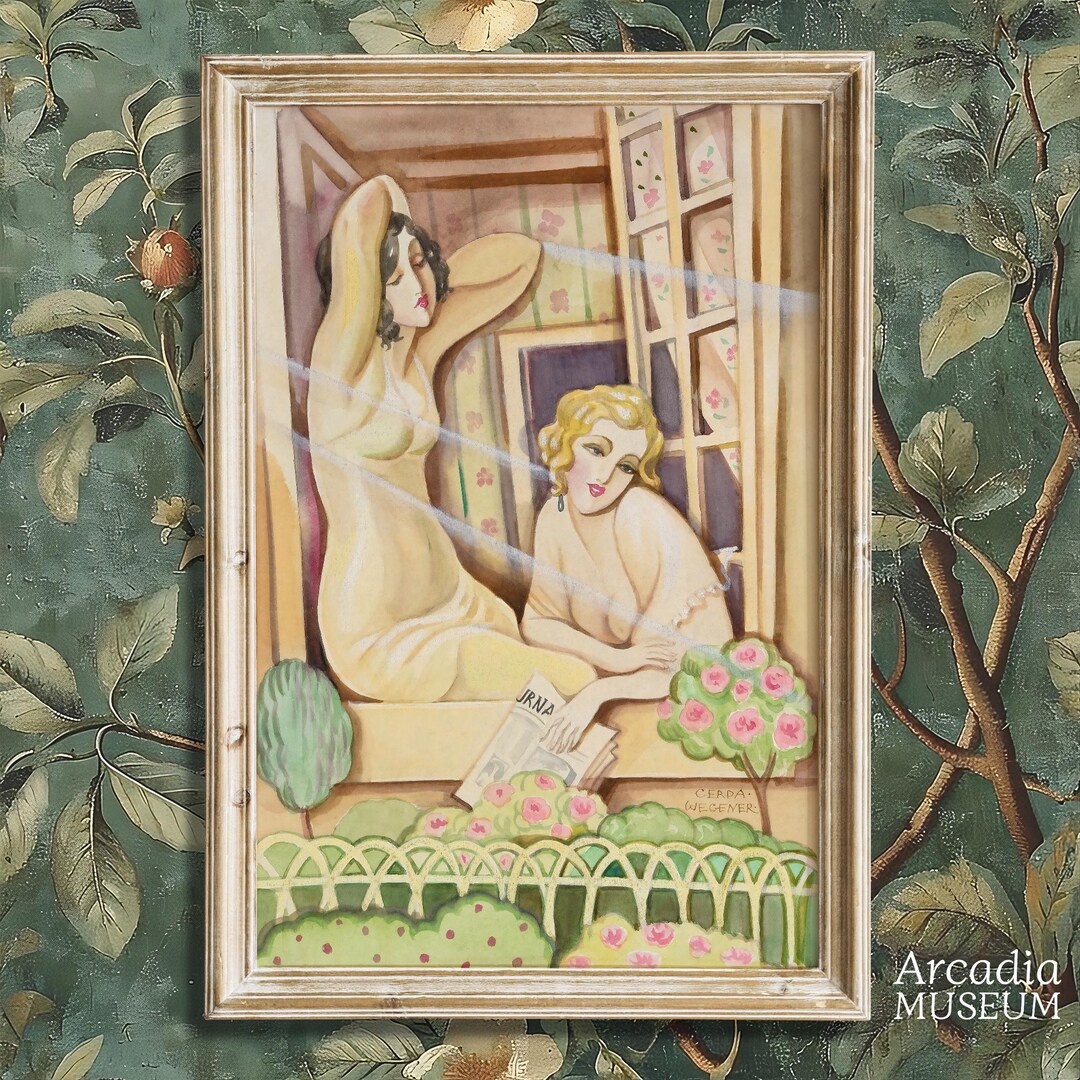 Gerda Wegener Lesbian Print, Sapphic Couple Watercolor Poster, Two