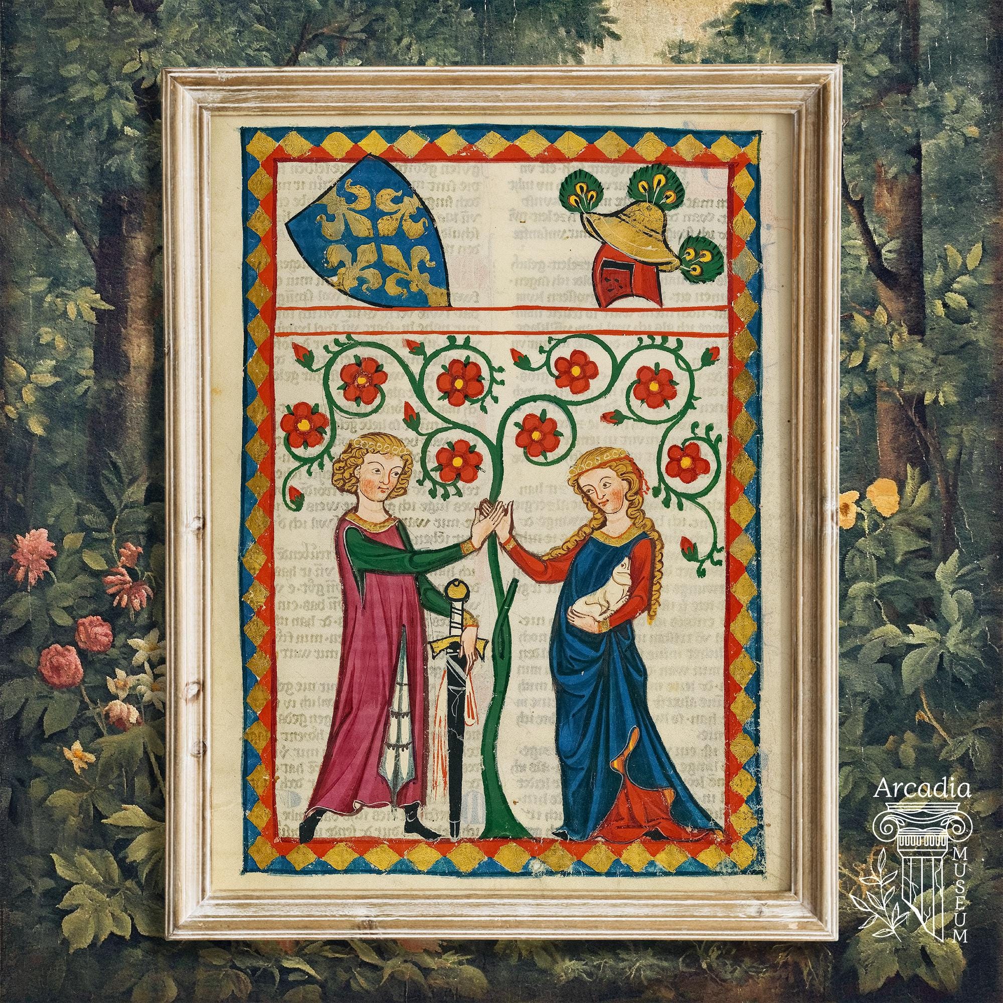 Codex Manesse, the Lovers, Medieval Manuscript Print, Courtly Love