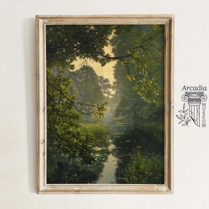 Der neblige Teich von Villeneuve, Henri Biva Poster, Teich im Sommer Landschaftsdruck, Landschaft Vintage Malerei, Waldlandschaft Kunst