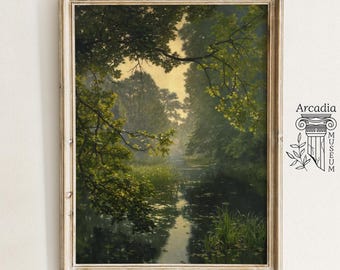 The Misty Pond of Villeneuve, Henri Biva Poster, Pond in Summer Landscape Print, Countryside Vintage Painting, Forest Scenery Wall Art