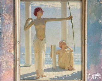 Póster de una arquera de la antigua Grecia, impresión giclée mitológica, pintura de una diosa, retrato de Artemisa, Max Nonnenbruch Art