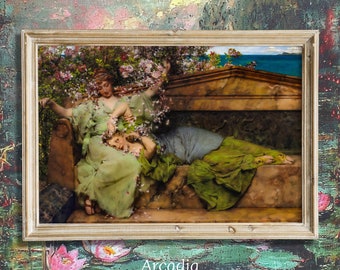 In a Rose Garden by Lawrence Alma Tadema, Lesbian Wall Art, Sapphic Print, Wlw Poster, Queer Women Artwork, Sappho Gay Love Vintage Paiting