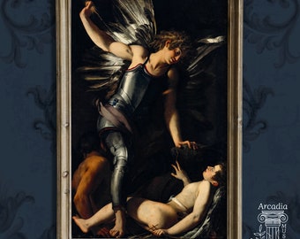 Dark Decadent Angel Print, Dark Academia Large Poster, Moody Classical Art, The Divine Eros Defeats the Earthly Eros by Giovanni Baglione