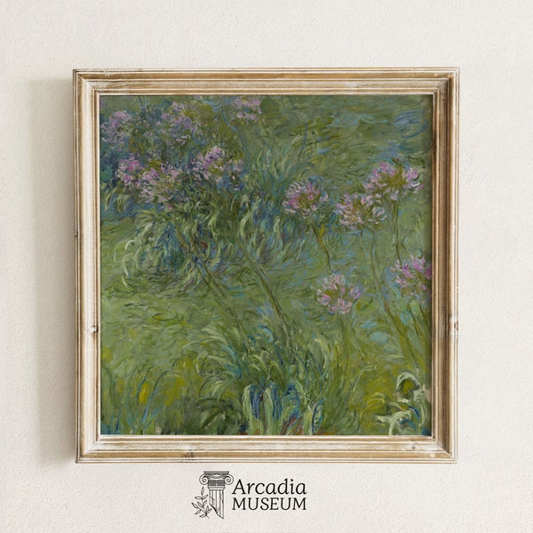 Agapanthus by Claude Monet, Printed and Shipped Poster, Blooming Flowers Vintage Painting, Soft Green Landscape, Impressionist Wall Art