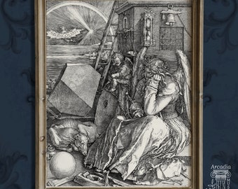Melancolia by Albrecht Dürer, Alchemy Print, Renaissance Engraving, Esoteric Art, Dark Academia Poster, Moody Symbolic Art