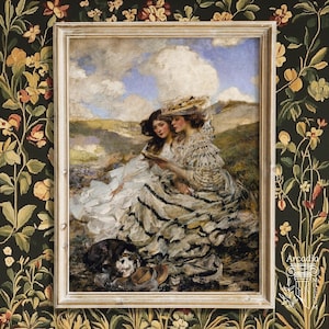Lesbian Couple Reading Print, Sapphic Bookish Art, Wlw Vintage Painting, Victorian Women Queer Art, On The Dunes James Jebusa Shannon
