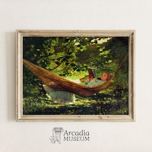 Girl Reading In Nature Art Print, In The Hammock Poster, Sunlight And Shadow Canvas, Winslow Homer Painting, Woman With Book Under A Tree