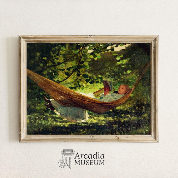 Girl Reading In Nature Art Print, In The Hammock Poster, Winslow Homer Painting