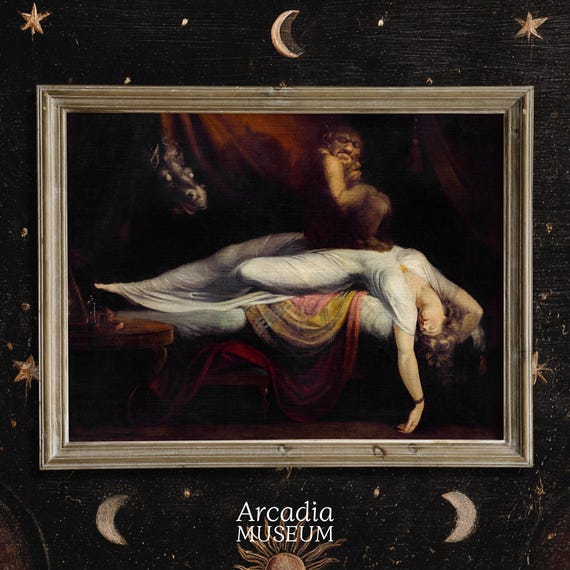 The Nightmare Print, Fuseli Füssli Painting, Dark Academia Poster, Moody Baroque Art, Gothic Decor