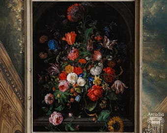 Barokowe kwiaty Drukuj, Mroczny nastrojowy obraz, Hendrik Schoock Bouquet Art, Gotycki romantyczny plakat