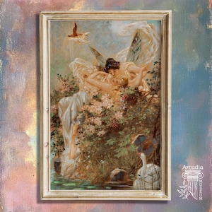 Lesbian Poster, Sapphic Art Print, Lesbian Kissing Wall Art, Girls Naked Love Wlw Artwork Decor Subtle, Two Fairies Embracing by Hans Zatzka