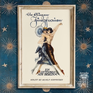 Impresión de flappers lesbianas bailando tango, póster vintage de cabaret, obra de arte retro de la década de 1920 en el Berlín de Weimar, art déco, regalo para pareja lésbica, mujeres queer