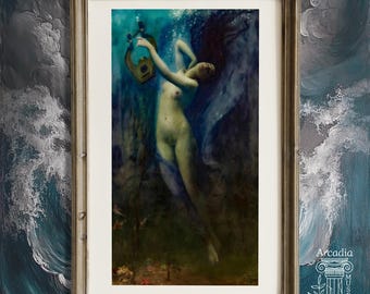 La mort de Sappho, affiche de Charles Amable Lenoir, impression de portrait de Sappho de Lesbo, peinture vintage saphique, art lesbien, mythologie grecque