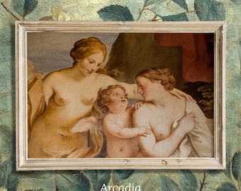 Lesbian Moms with Baby Art, Renaissance Print, Queer Family Gift, Sapphic Poster, Fresco from Italy