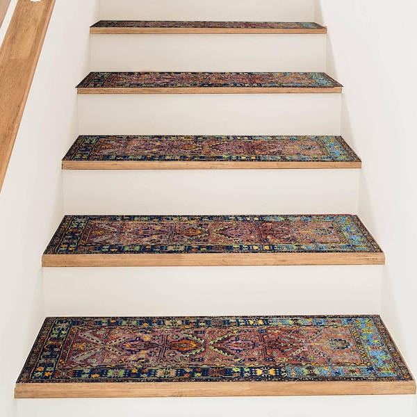 Alfombra para escaleras de 8x28", alfombra para peldaños de escaleras, alfombra rústica de madera estilo granja boho, alfombra lavable antideslizante para escaleras, alfombra turca para escaleras, alfombra para escalones