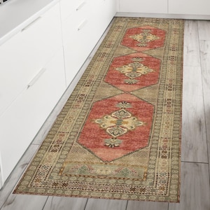 Pink Turkish Rug Runner 2x10ft, Rugs for Living Room 2x8ft, 3x11ft Vintage Runner Rug for Kitchen Hallway, Rugs for Bedroom Aesthetic 3x12ft
