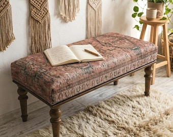 Ottomaanse bank, eettafelstoel, pianobank, slaapkamerstoel, handgemaakt meubilair, bohodecor, Turks tapijtbank, instap voetenbank, 18 x 18 x 48"