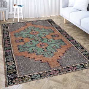 Bohemian Orange Area Rug 4x7, 3x5 Persian Area Rug, Vintage Hallway Runners, Kitchen Rug, Farmhouse Boho Rug, 3x5 Area Rug, 5x8 Moroccan Rug
