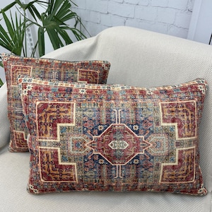 Geometric Throw Pillow Cover, Ethnic Kilim Rug Pillow, Red Blue Pillow Case, Lumbar Pillow, Bench Cushion, Couch Sofa Home Decor Pillow