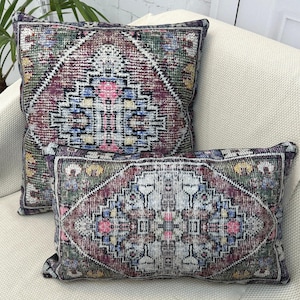 Turkish Rug Pillow, Euro Pillow, Cushion Pillow, Throw Lumbar pillow, Pink Pillow, Handmade Pillow, Kelim Kissen, Decorative Floral Pillow