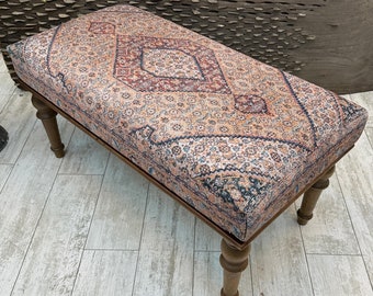 Bohemian Ottoman Bench, Brown Turkish Rug Upholstered Bench, End of Bed Bench, Livingroom Bench 18x48", Southwestern Bench, Entry Footstool