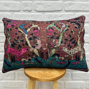 Animal Print Pillow Cover, Persian Rug Pillow, 16x24&quot; Throw Pillow Cover, Pink Pillow Cover, Cushion Cover, Couch Pillow, Boho Pillow Case