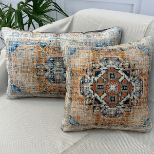 Oushak Pillow, Orange Kilim Pillow Cover,Boho Farmhouse Ethnic Aztec Pillow,Throw Pillow Cover,Lumbar Pillow,Home Decor Pillow Gifts For Her