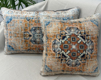 Oushak Pillow, Orange Kilim Pillow Cover,Boho Farmhouse Ethnic Aztec Pillow,Throw Pillow Cover,Lumbar Pillow,Home Decor Pillow Gifts For Her
