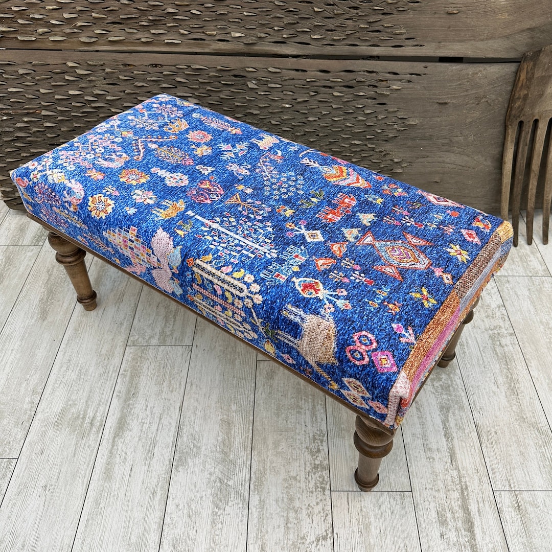 Moroccan Rug Ottoman, Animal Print Bench, Piano Bench, Footstool Pouf