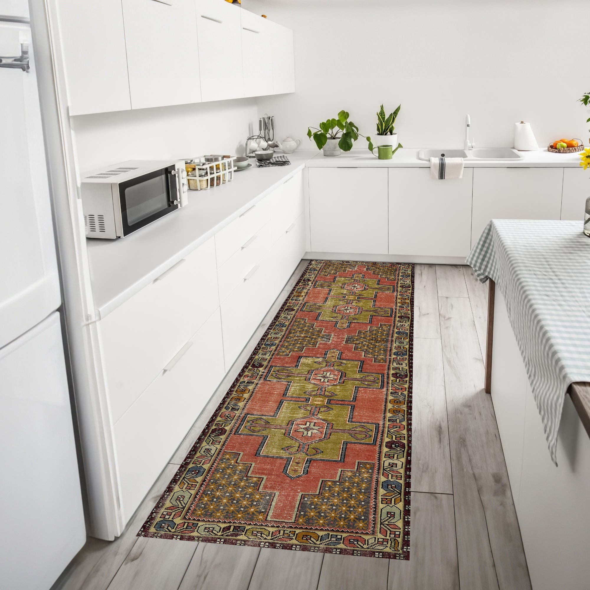 Bohemian Runner Rug, 2x9 Pink Green Runner Rug, Vintage Hallway Runners, Kitchen Rug, Farmhouse Boho Rug, 3x9 Runner Rug, 2x8 Moroccan Rug