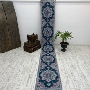 Blue Runner Rug 2x13 ft, Washable Turkish Rug, Blue Kitchen Rug, Extra Long Runner Rug, Boho Runner Rug, Stair Rug, Entryway Rug