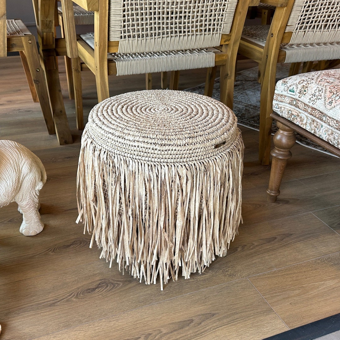 Bohemian Raffia Pouf Hawaiian Sea Grass Pouf Handmade Etsy