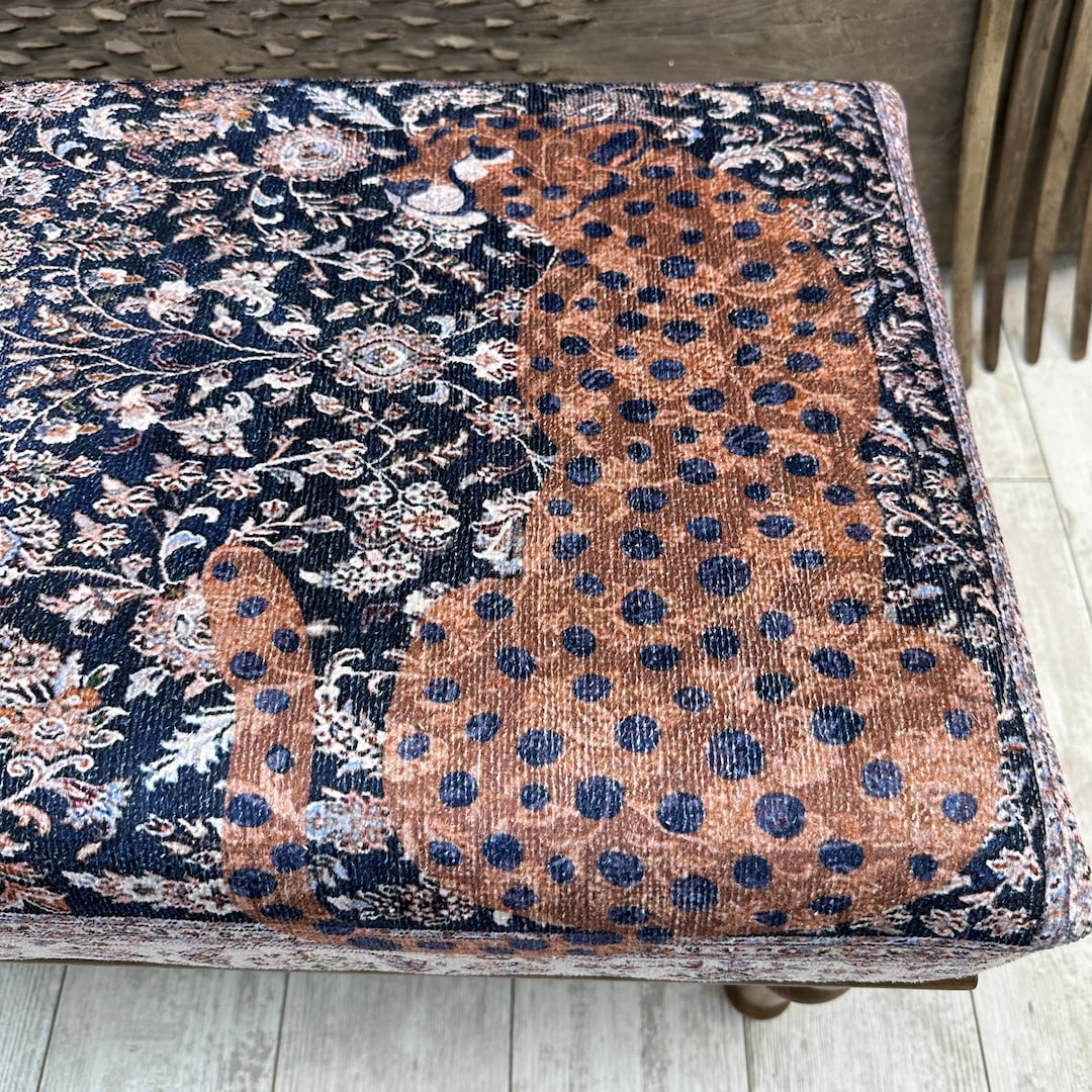 Leopard Design Ottoman Bench, Animal Print Bench, Piano Bench, Bedroom