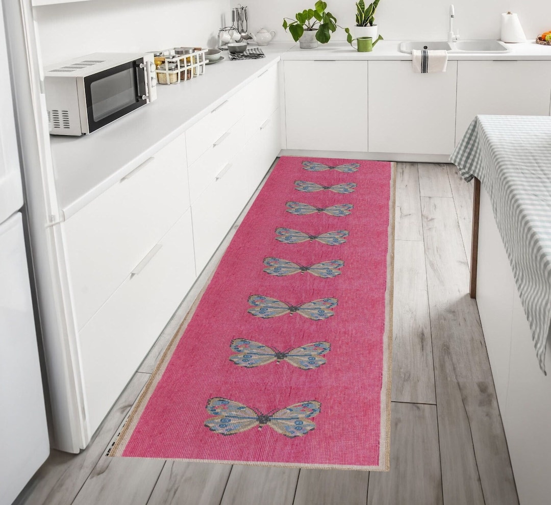 Butterfly Runner Rug Pink Animal Print Runner Rug 2x8 , Entry Hallway Rug, Butterfly Runner ...