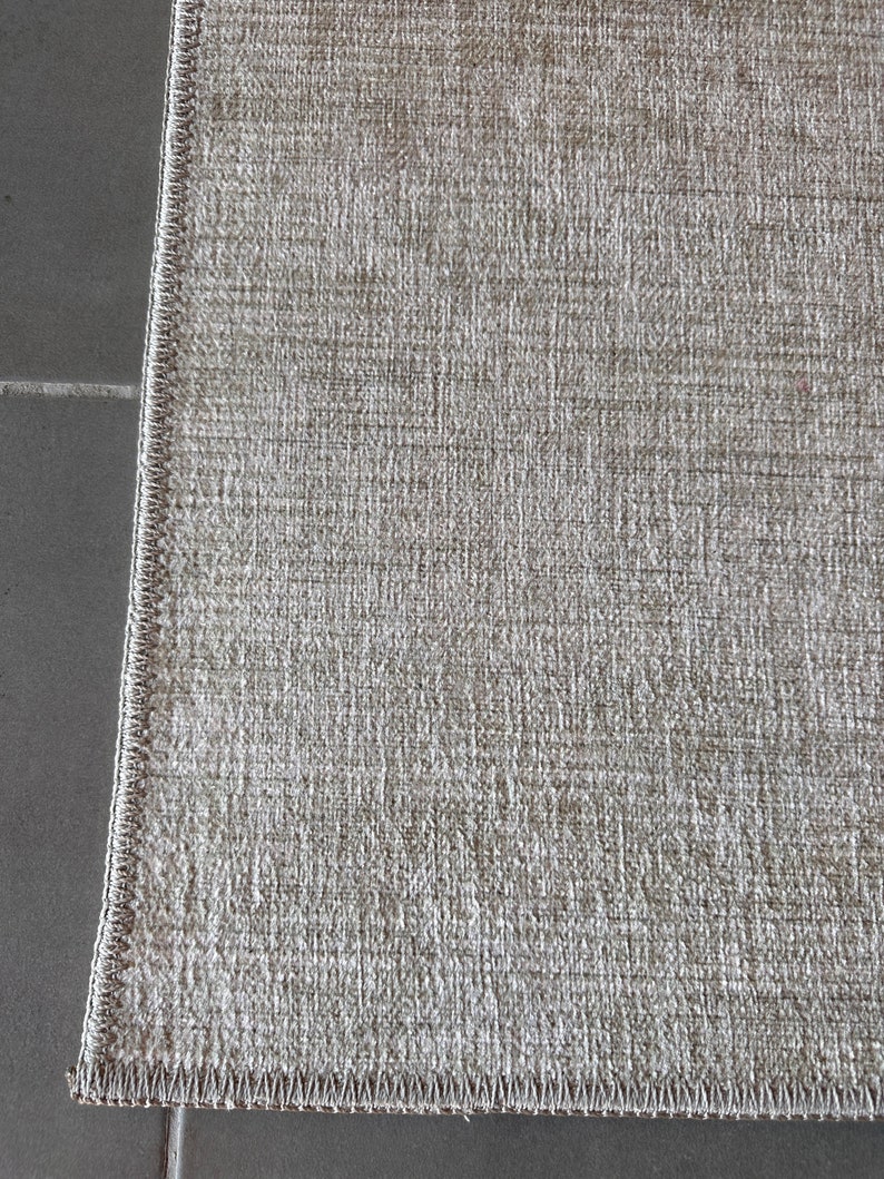 Beige sliten skandinavisk matta 5x8, tvättbar halkfri matta, turkisk matta 4x6, köksmatta, vardagsrumsmatta, sovrumsmatta, naturlig matta bild 4