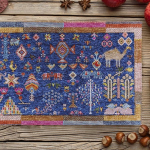 Bohemian Animal Print Rug Design Placemat 12x18&quot;, Moroccan Placemat, Vintage Kilim Placemat, Boho Farmhouse Kitchen Dining Table Placemat