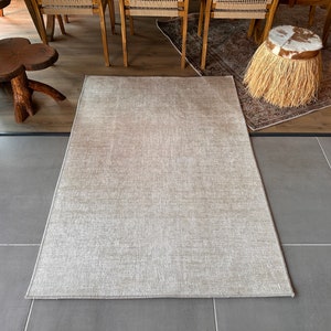 Beige sliten skandinavisk matta 5x8, tvättbar halkfri matta, turkisk matta 4x6, köksmatta, vardagsrumsmatta, sovrumsmatta, naturlig matta bild 9