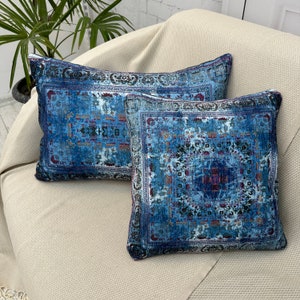 Blue Pillow Cover, Rug Pillow, Contemporary Pillow, Blue Home Decor Pillow, Decorative Pillow, Couch Pillow, Throw Pillow, Lumbar Pillow